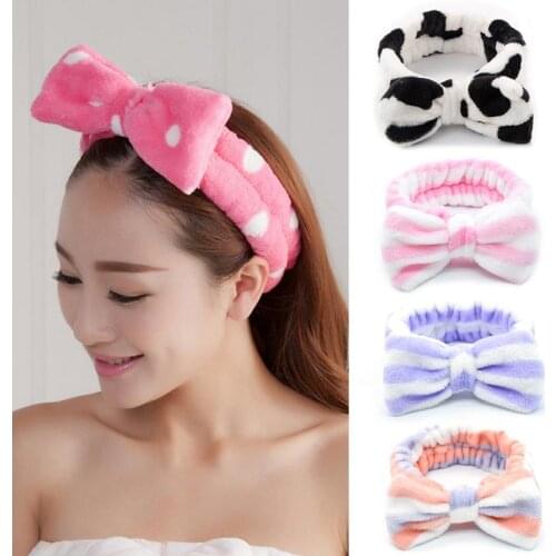 Soft Big Bow Dot Striped Hair Band Headwear Make Up Bath Shower Spa Wrap Headband For MakeUp Accessories