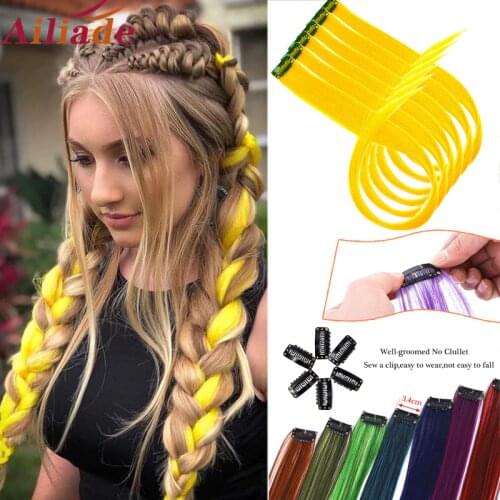 AILIADE Long Straight Colored Hair Strands Hair Extension Clip One Piece Synthetic False Pink Highlight Rainbow Hair Pieces