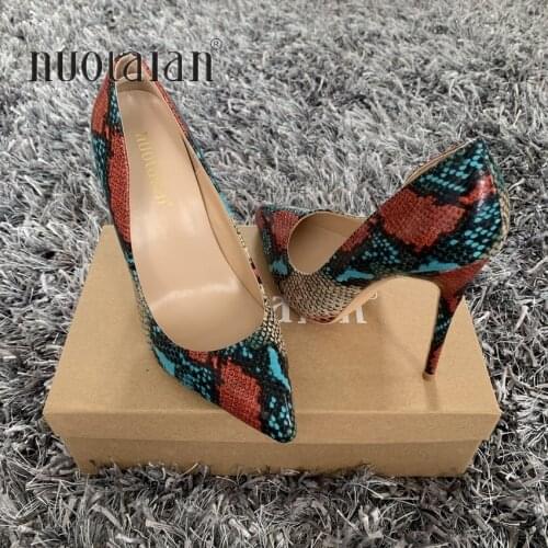 New fashion woman shoes snake printing party wedding shoes big size 35-42 sexy pointed toe female high heels pumps women shoes