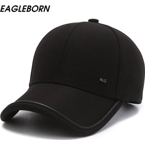 New Men Hats Winter Warm Baseball Caps Outdoor Solid Black Color Letters Thicken Hats Winter Men Hats Minimalist Design Caps Men