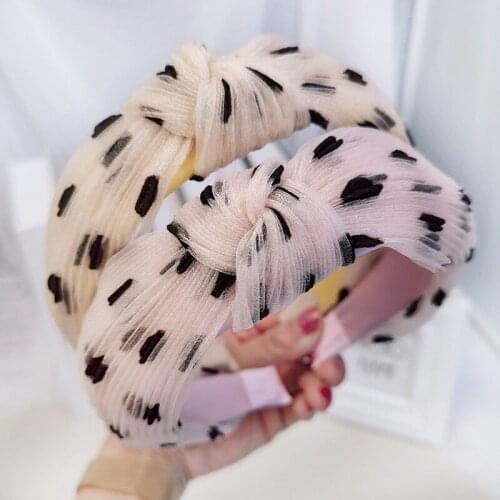 Wholesale Korean Summer Wrinkle Headband Headdress Dots Organza Cross Knotted Hairbands for girls and women