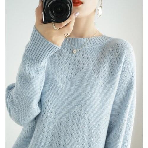 20 Autumn and winter new round neck cashmere sweater ladies pullover loose comfortable pure color knitted 100% wool sweater