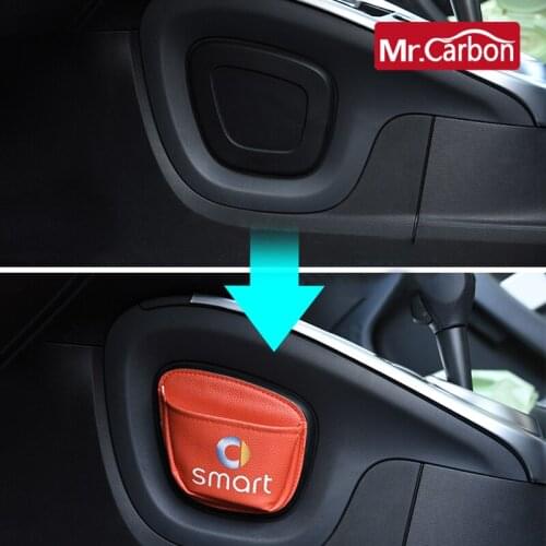 Car Mobile Phone Debris Card Storage Bag PU Leather Storage Bag Patch Pocket For Mercedes Smart Fortwo Forfour 453 Car Styling