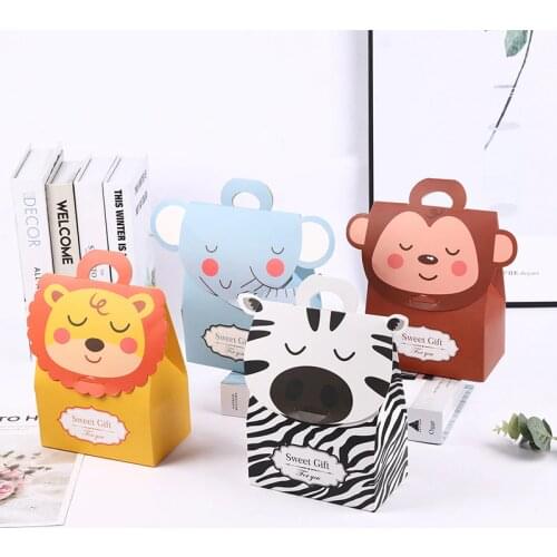 5pcs Animals Bags Treat Kids or Guests Dragee Gift Bag with Handle Jungle Safari Box Candy Packing Birthday Party Favors Decor