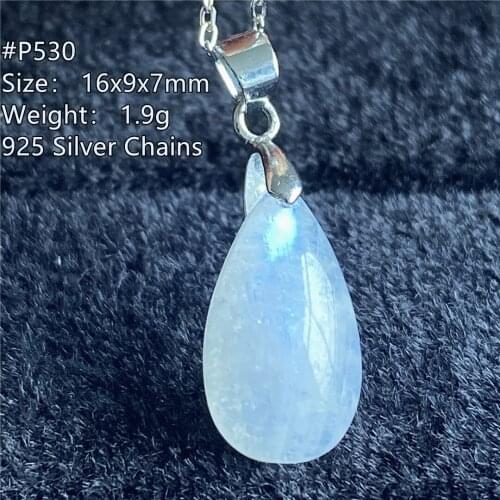 Real Natural Blue Light Moonstone Stone Pendant Jewelry For Woman Lady Man Silver Chains Crystal 16x9x7mm Beads Gemstone AAAAA