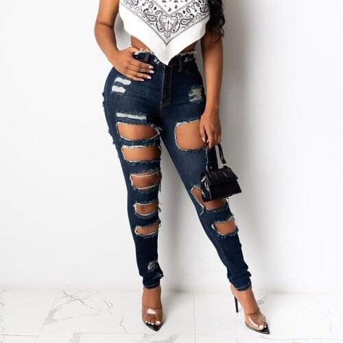 Hollow Out Hole Ripped Jean For Women High Waist Skinny Trousers Denim Pencil Pants Jeans Woman Streetwear Boyfriend Femme Jean