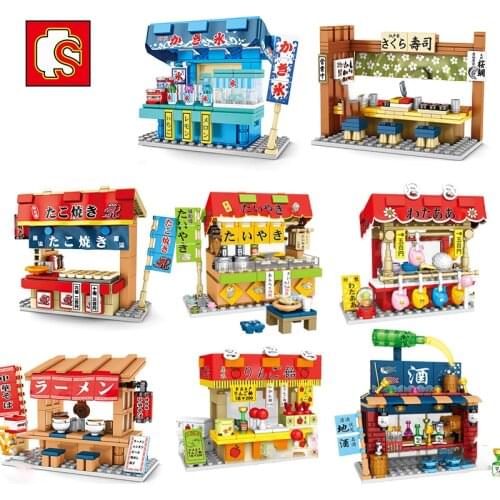 SEMBO Mini Street View Educational Japanese Bar Apple Store House MOC Building Blocks Boys Toy Classic Kits Model Birthday Gift