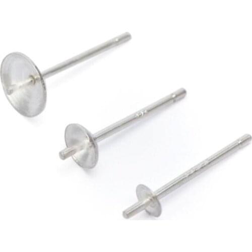 10pcs/lot 925 Sterling Silver Earring Post Nails Ear Settings 3/4/5/6mm Blank Round Base Cabochon for DIY Stud Earrings Jewelry