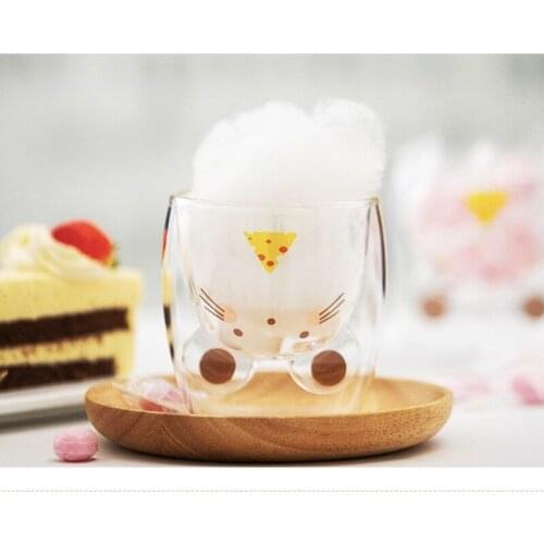 Lovely Cartoon Mug Creative Double Layer Glass Water Milk Tea Coffee Yogurt Mug Best Cup House Kid Gift For Women Lovers Home