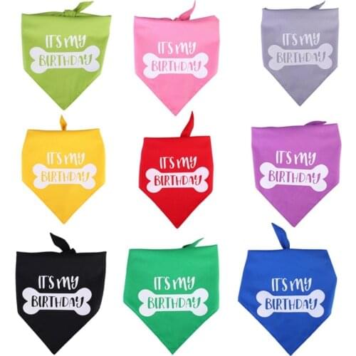 Dog Birthday Triangle Bandana Double Layer Pet Saliva Towel Bone Pattern Washable Scarf Collar For Cats Dogs Pet Supplies