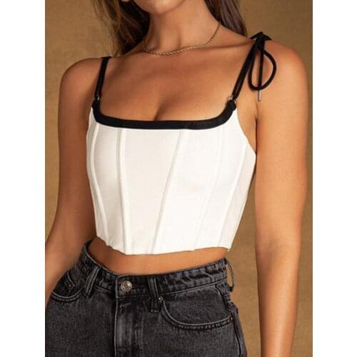 SRUBY Summer New Womens Sleeveless Camisoles Tanks Sexy Tops Crop Top T shirt Female Gallus Lady Wear