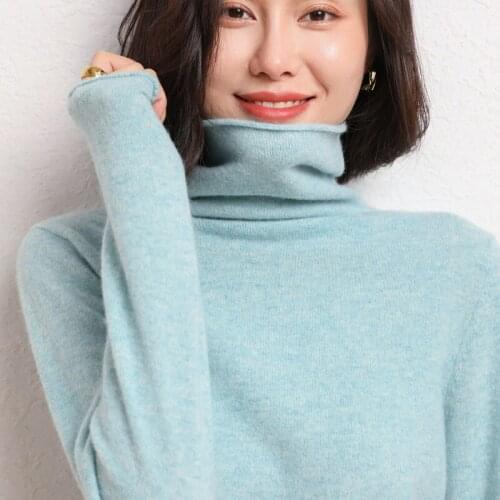 100% Pure Wool Cashmere Sweater 2021Fall/Winter Pile Collar Pullover Korean Fashion Casual Knitted Tops Women Jacket Long Sleeve