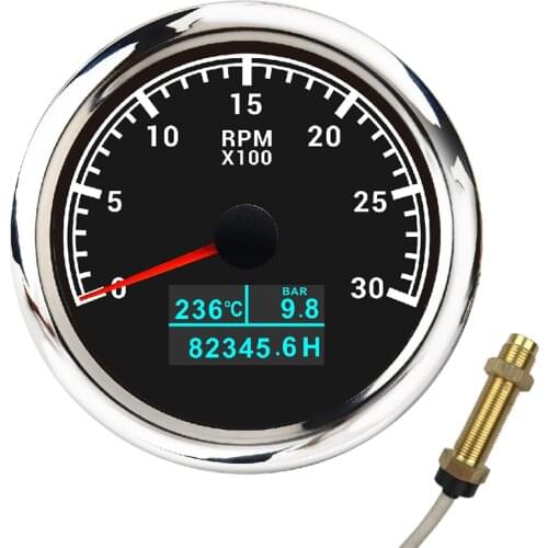 Boat Tachometer Marine Tacho Meter Gauge LCD Hourmeter 12V/24V 3000 RPM 85mm Car Tachometer with Water Temp Oil Pressure
