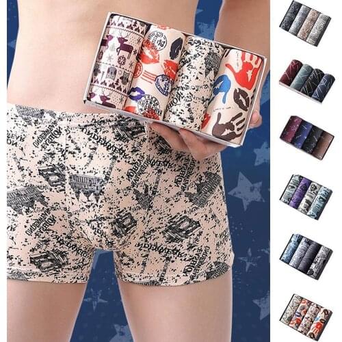 4pcs/Lot Fashion Sexy Printed Large Size Men’s Underwear Sets Slip Men Boxer Shorts Homme Lingerie Panties Underpants