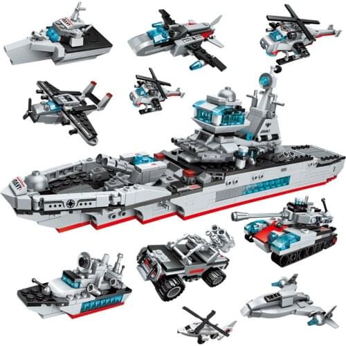 Military Modern War Ship Fighter Building Blocks Armored tank Model Ocean Cruiser Model Bricks Battleship Toys For KIDS