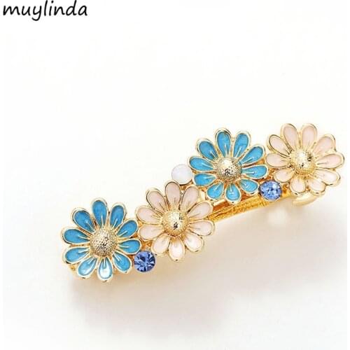 Muylinda Daisy Flower Hair Clip Jewelry Crystal Fashion Enamel Hair Pin Rhinestone Hair Accessories For Women