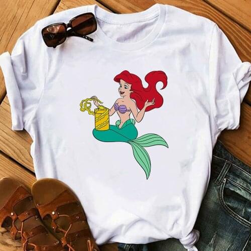 Disney Princess Ariel The Little Mermaid Women Tops Spirited Away T-Shirt Anime Female T-shirt Shirts Tees Camisetas Femme