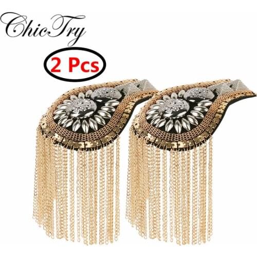 Fashion Unisex Adults Fashion Vintage Tassel Link Chain Epaulet Shoulder Boards Badge Shoulder Brooch Women Men Suit Accessories