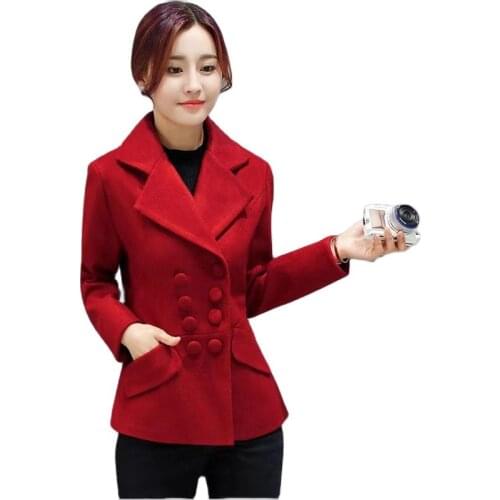 Women Woolen Jacket 2021 New Female Autumn Winter Short Slim Wool Coat Femme Fashion Double Breasted Woolen Overcoat 3XLD1204