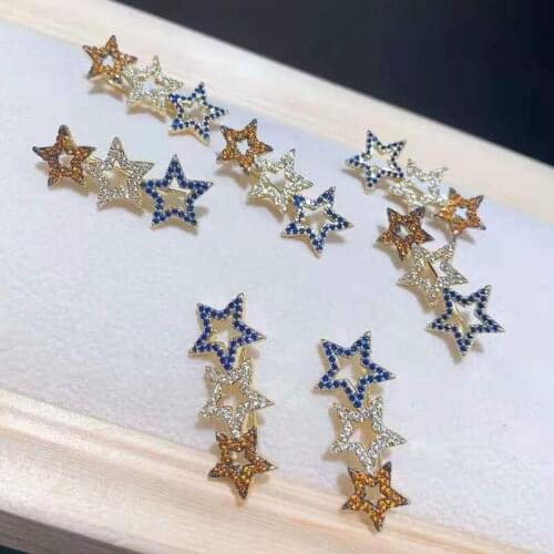 Womens High Quality Classic three stars-shaped jewelry accessories Earrings，gold inlaid with high quality colorfull zirco