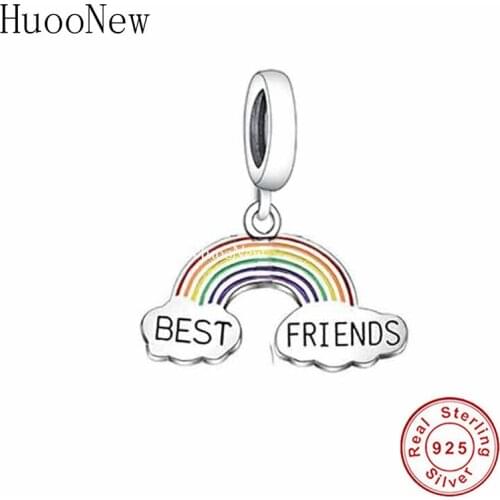Fit Original Pandora Charm Bracelet 925 Sterling Silver Best Friends Is Like Color Rainbow Bead For Making Women Berloque 2021