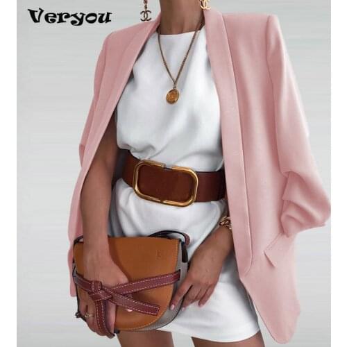 2021 Women Formal Jacket Fashion Elegant Solid Color Long Sleeve Coat Autumn Winter Office Lady Chic Lapel Slim Cardigan Suit