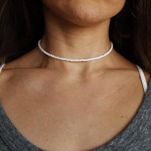 White Color Beaded Necklace For Women Retro Charm Short Chain Choker Necklace Neckless Collier Collar Party Jewelry Gift