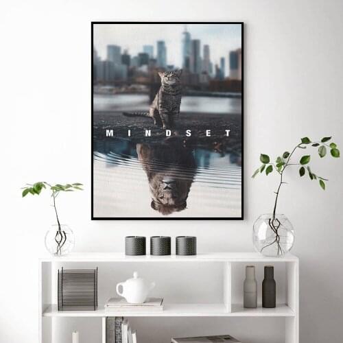 Animals Mindset Cat and Lions Dream Wall Art Canvas Painting Nordic Posters and Prints Wall Pictures for Living Home Decoration