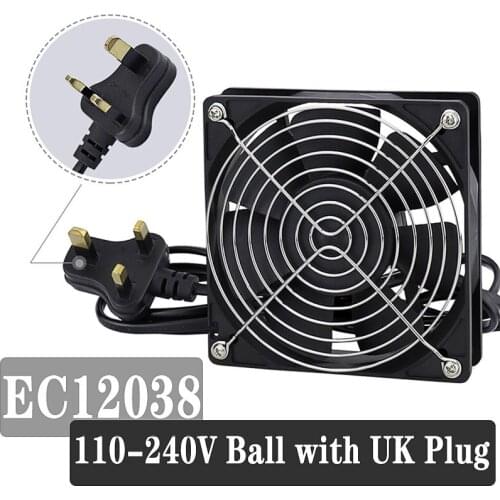 1Pcs Gdstime 12cm EC Brushless Cooling axia Fan Cooler12cm Ball Bearing 120x120x38mm AC 110V 120V 220V 240V 12038B with UK Plug