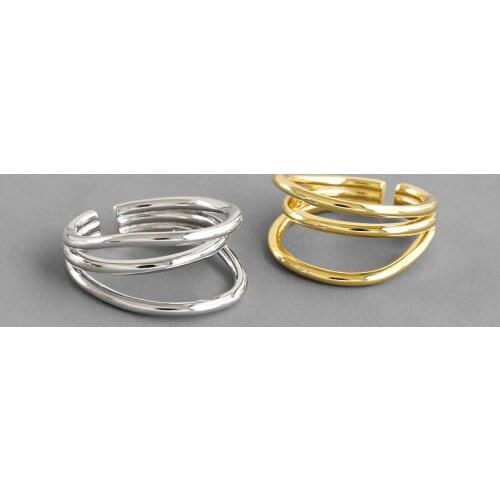 100% 925 sterling silver Three-layer line womens rings fine jewelry, minimalist gold color engagement ring woman accessories