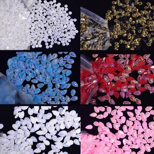1000Pcs/lot Nail Art Decorations Crystal Clear AB Flat Back Water Drop Resin Charms Jewelry DIY Crafts Nail Rhinestones FZD75
