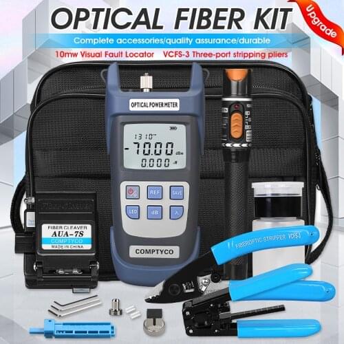 16pcs/set FTTH Fiber Optic Tool Kit with -70~+10dBm Optical Power Meter 10MW Visual Fault Locator