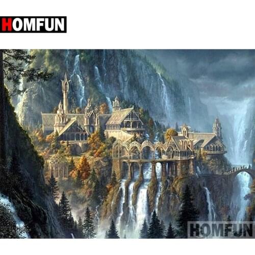 HOMFUN Diamond Painting Cross Stitch Pattern 5D Diamond Embroidery "Castle mountain cliff" Home Decor DIY diamond Art A30224