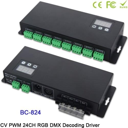 BC-824 DC5V-24V 24 CH DMX512/1990 signal decoder driver 3A*24CH with display shows RGB DMX512 controller for led light