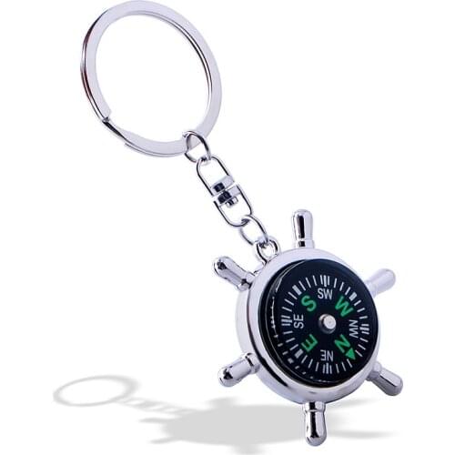 FREE SHIPPING by FEDEX 100pcs/lot Novelty Metal Rudder Keychains with Compass Zinc Alloy Compass Keyrings Key Chains