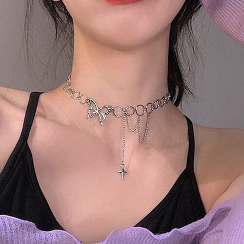 Blijery New Vintage Butterfly Star Pendant Necklace for Women Minimalist Punk Clavicle Chain Necklaces Female Party Jewelry Gift