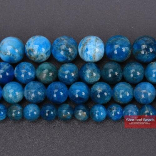 A Grade Natural Blue Apatite Stone Beads Smooth Round Loose Beads 15'' 6/8/10mm For Jewelry Making DIY Bracelet Pendant Necklace