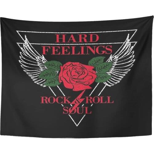 Tapestry Hard Feelings Rock and Roll Slogan Patch Badge Girl Gang Rose with Leaves Wings Punk Apparels Tee Graphic Tapestries