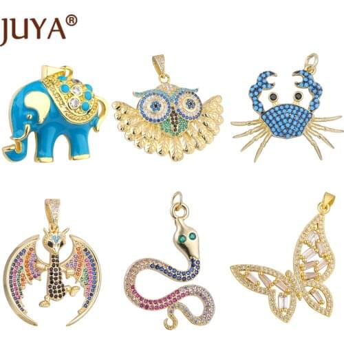 JUYA Handmade Necklace Pendants Rainbow Zirconia Animals Charms Pendant Elephant Butterfly Snake Dinosaur Jewelry Accessories