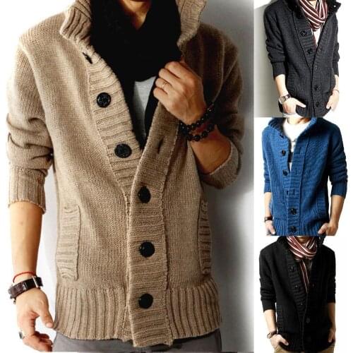 2019 Winter Fashion Men Thick Long Sleeve Cardigan Jacket Casual Loose Collar Button Knit Solid Color Cardigan Sweater Men