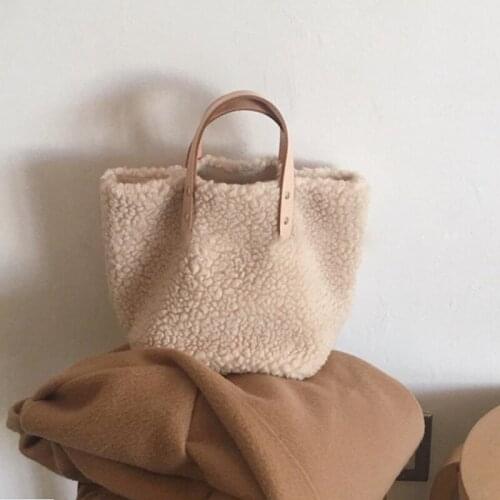 Korea Stlye Women handbag large capacity Winter new soft wool plush Woman bags ladies Totes Shopping Bag feminine white