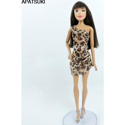 One Shoulder Leopard Short Dress For Barbie Doll Clothes for 1/6 BJD Dolls Outfits Suit Dolls Accessories Kids DIY Toy