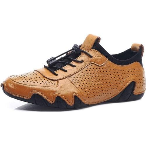 New Spring Summer Sneakers Casual Shoes soft Cowhide Elastic Shoes Breathable Antiskid Driving Shoes Outdoor Hollow Out Footwea
