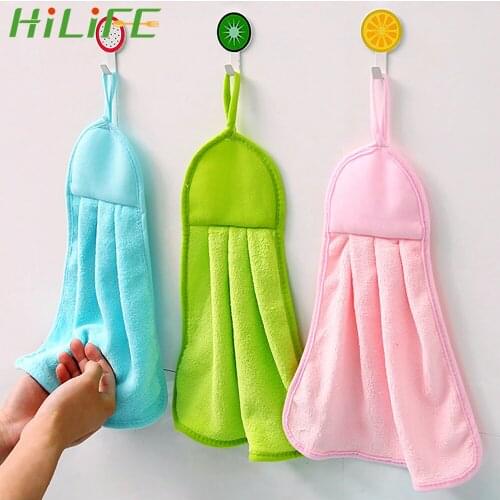 HILIFE No Lint Kitchen Cloth Water Absorption Hanging Hand Towels Dishcloths Can Be Hung Soft Coral Velvet Candy Colors