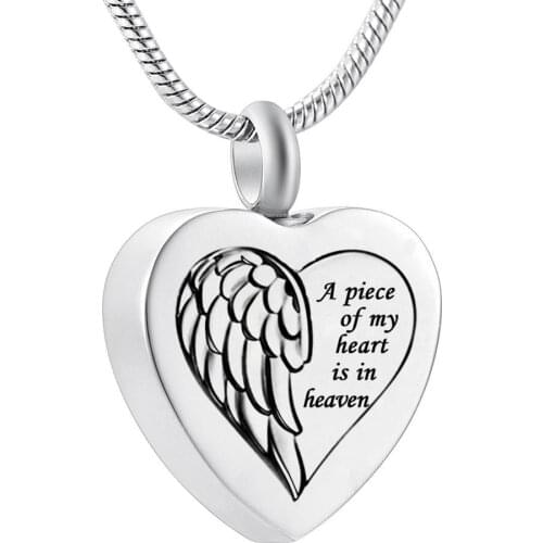 A piece of my heart is in heaven Angel Wing Locket Heart cremation memorial ashes urn necklace jewelry keepsake pendant