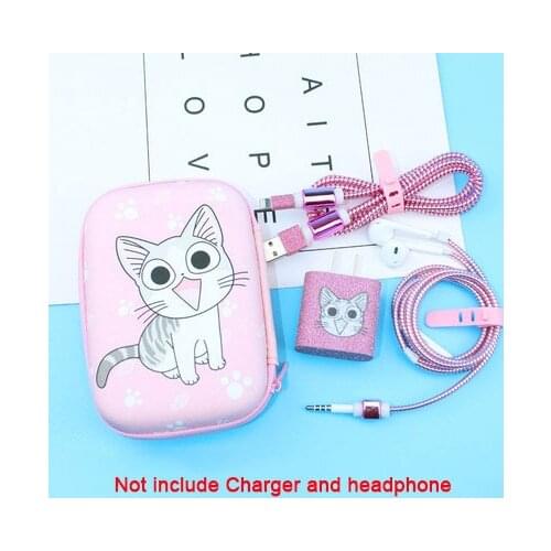 Square Earphone Bag Earphone Protector Set With USB Charger Stickers Spiral Cable Protector For iPhone 12 11 Pro Max 18/20 W