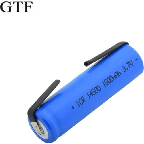 Lithium ion pile gtf, 3.7v, 1500mah, 14500 for flashlight, microphone, radio, lighthouse, rechargeable battery with tab