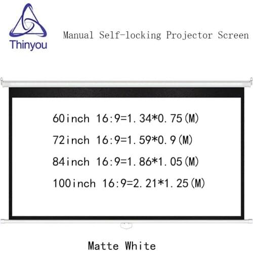 Thinyou 100inch 16:9 Matte White Manual selflocking Projector Screen Wall Mount Pull Down pantalla proyeccion For Cinema Office