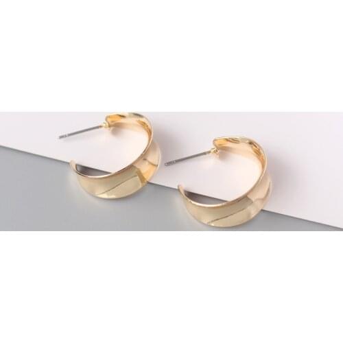 Metal Bumpy C-Shaped Hoop Earrings for Women Jewelry Glossy Circle Big Statement Simple Charms Pendientes Brincos Girl Gift