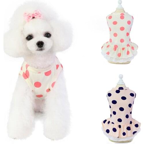 Cute Dog Clothes Lace Wave Point Print Puppy Skirt Princess Dress For Small Medium Dogs Sweet Wedding Dress Dog Costume Clothing